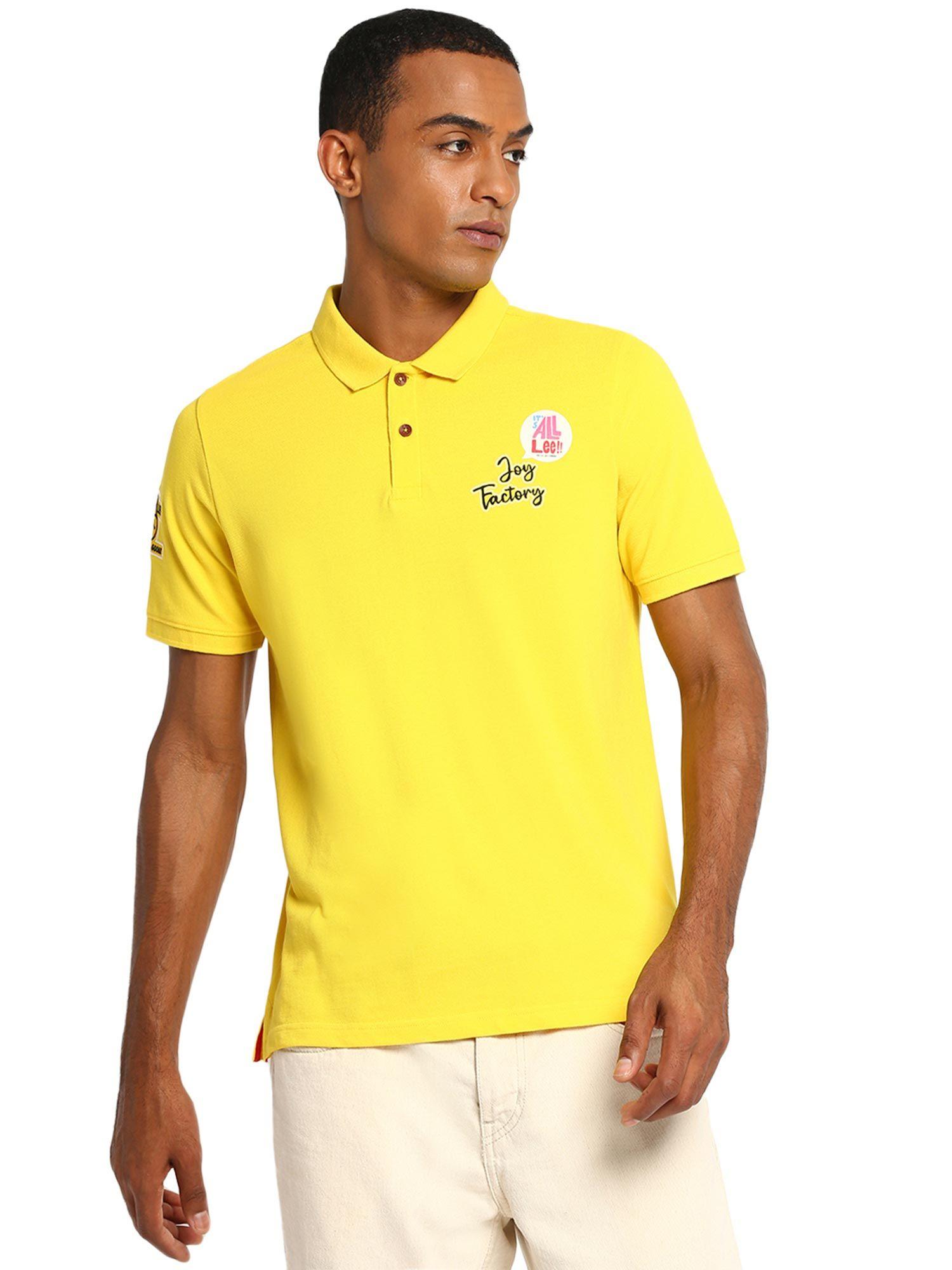 men bright yellow solid slim fit polo t-shirt