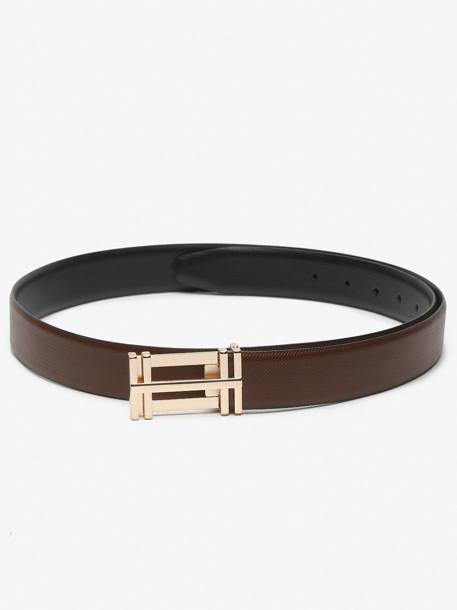 men brown & black textured genuine leather reversible belt