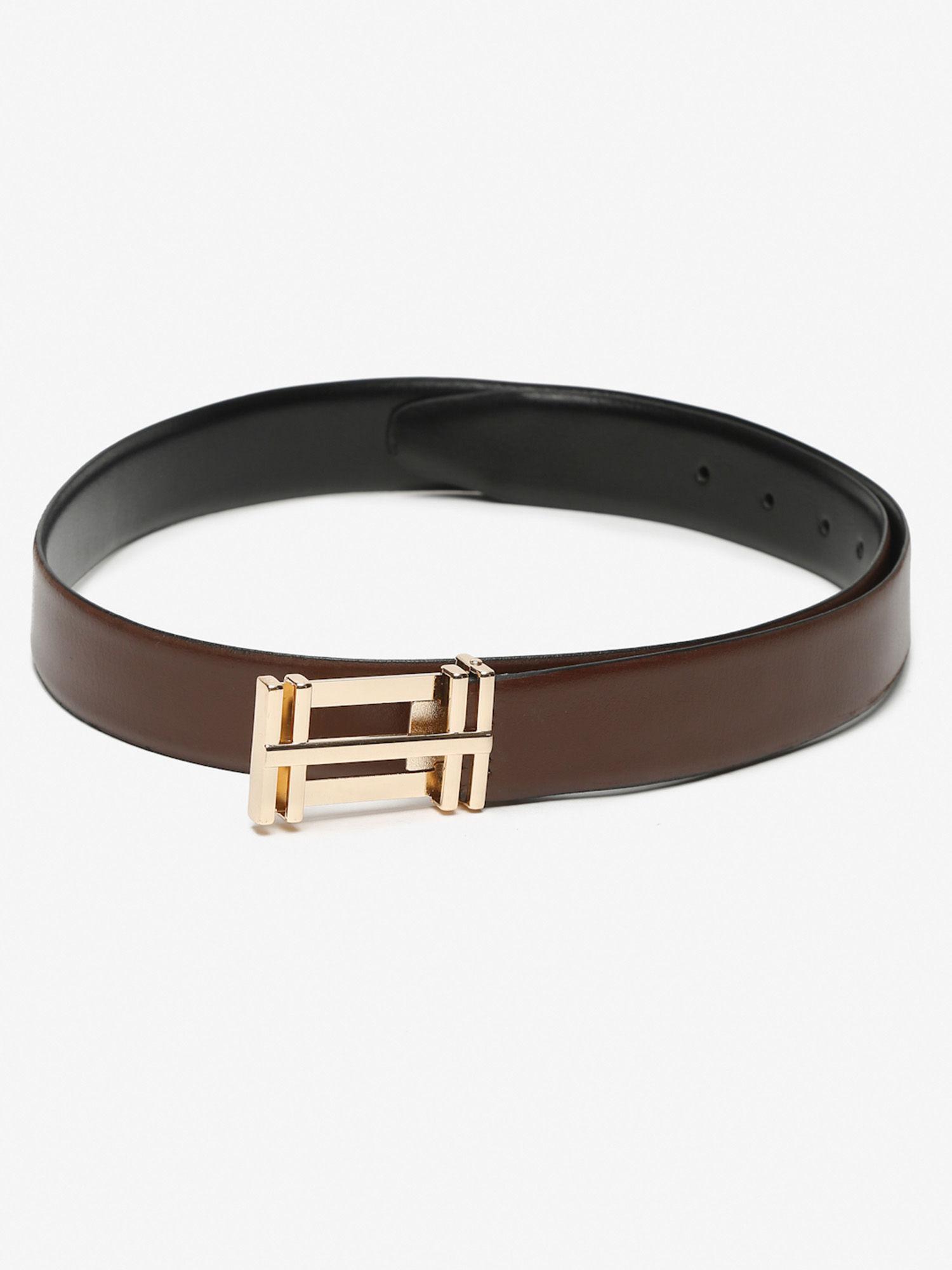men brown & black textured genuine leather reversible belt