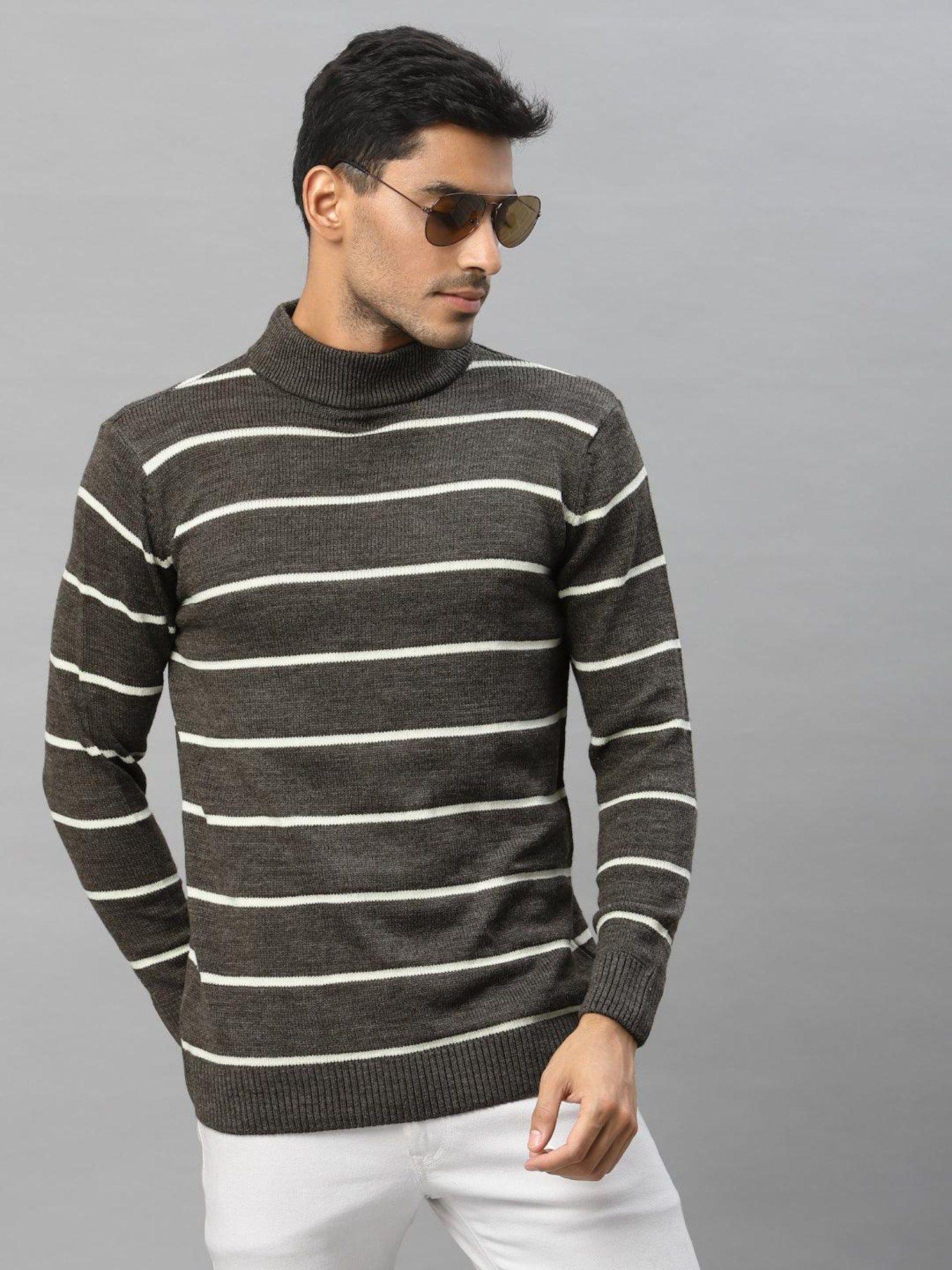 men brown & white striped pullover