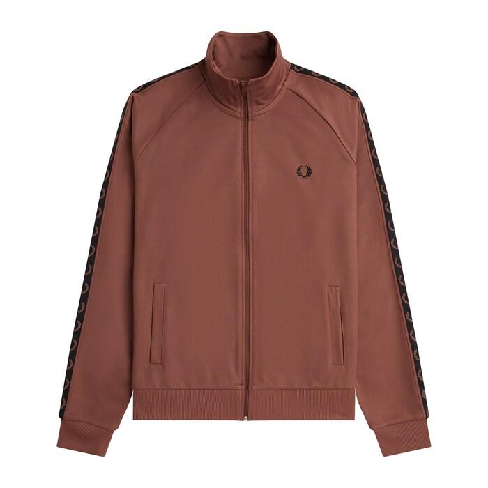 men brown  contrast tape track jacket