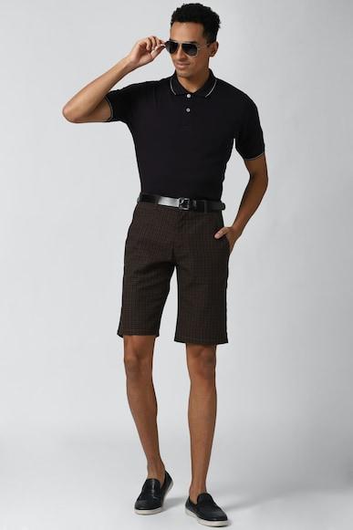 men brown check regular fit casual shorts