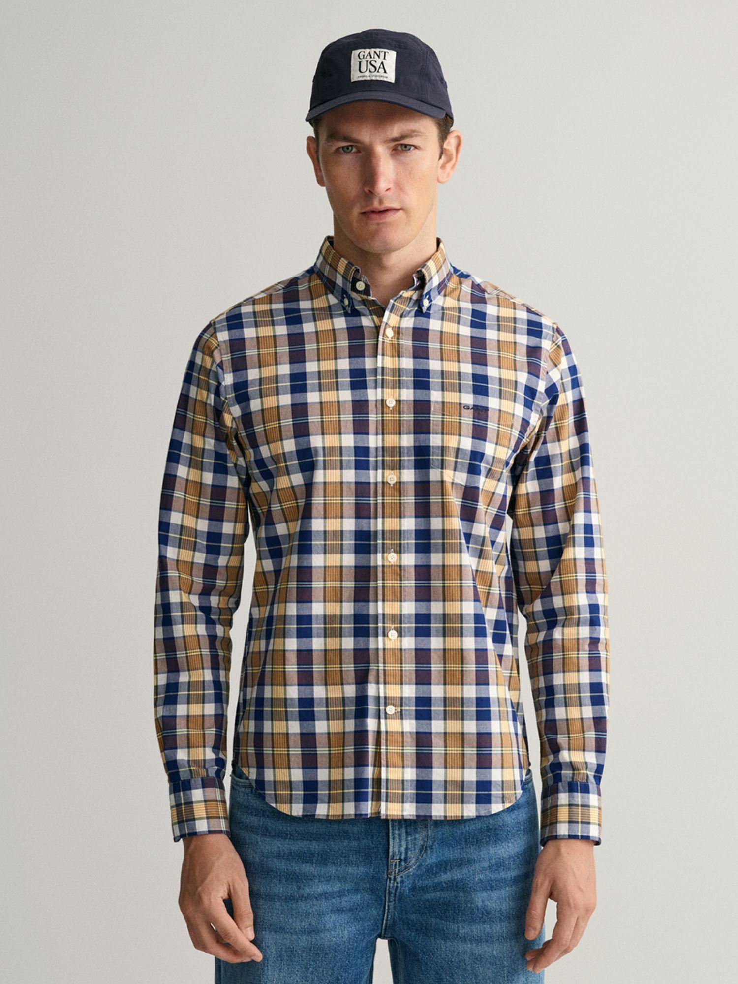 men brown check regular untucked colorful check shirt