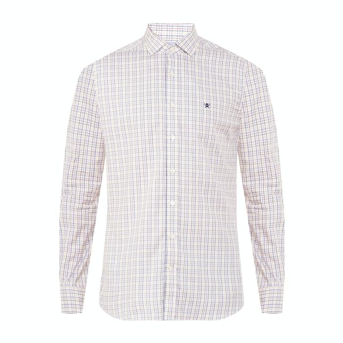 men brown chequered logo shirt