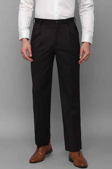 men brown classic fit solid pleated formal trousers