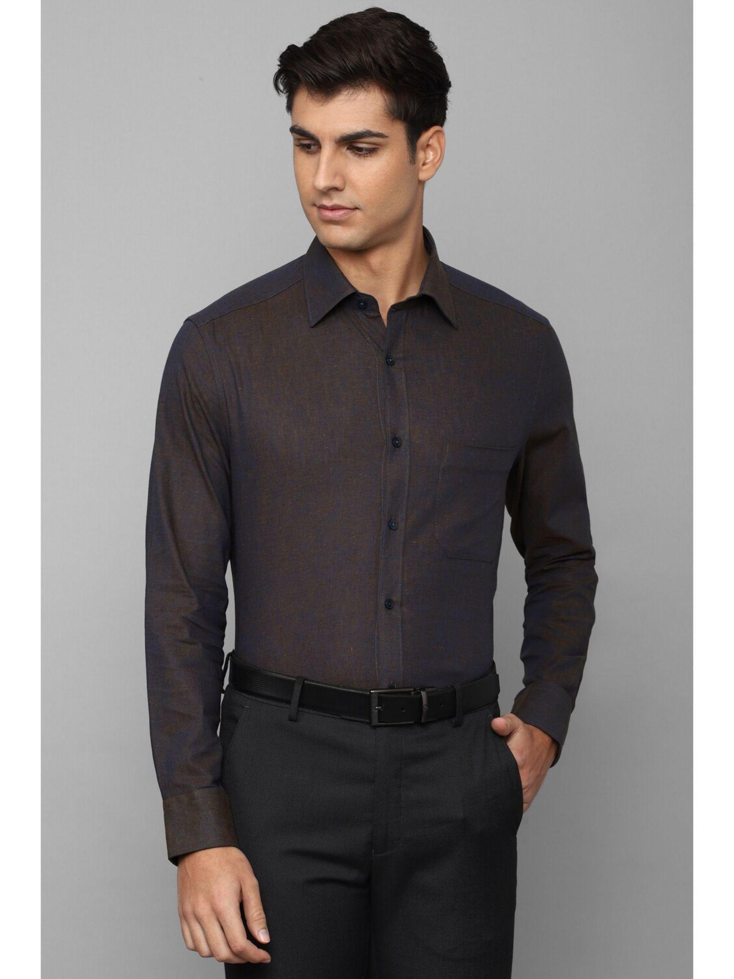 men brown classic fit textured full sleeves formal shirt