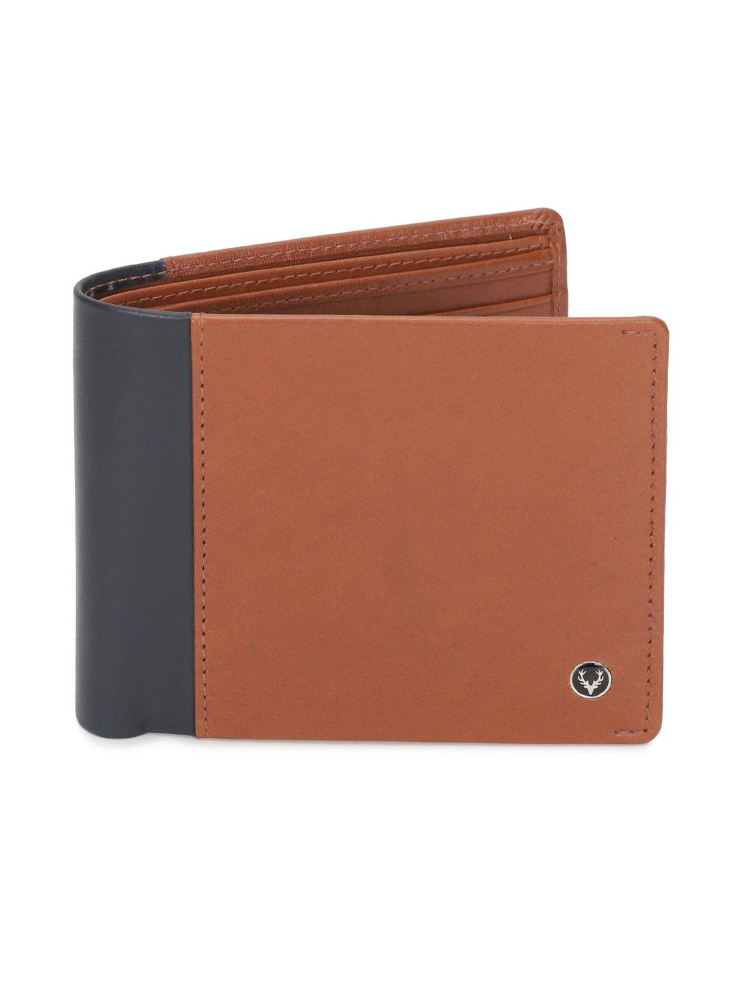 men brown colorblock leather wallet