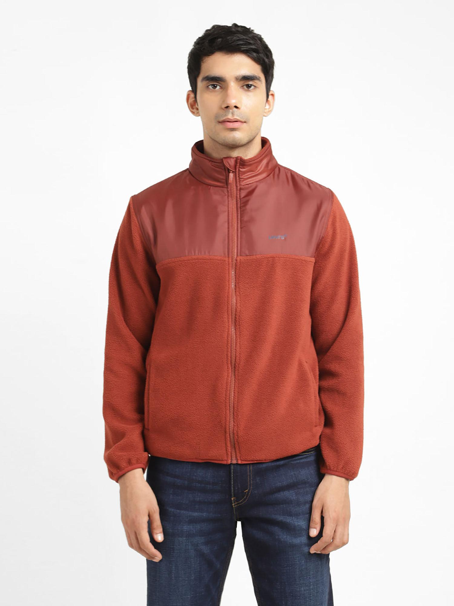 men brown colorblock regular fit winter jacket