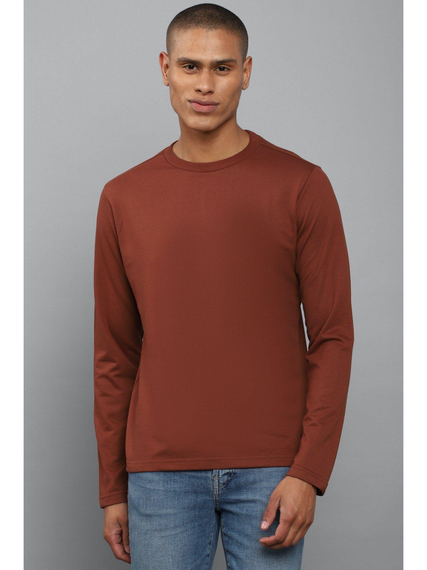 men brown crew neck full sleeves casual sweatshirt