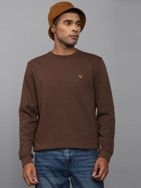 men brown crew neck full sleeves casual sweatshirt