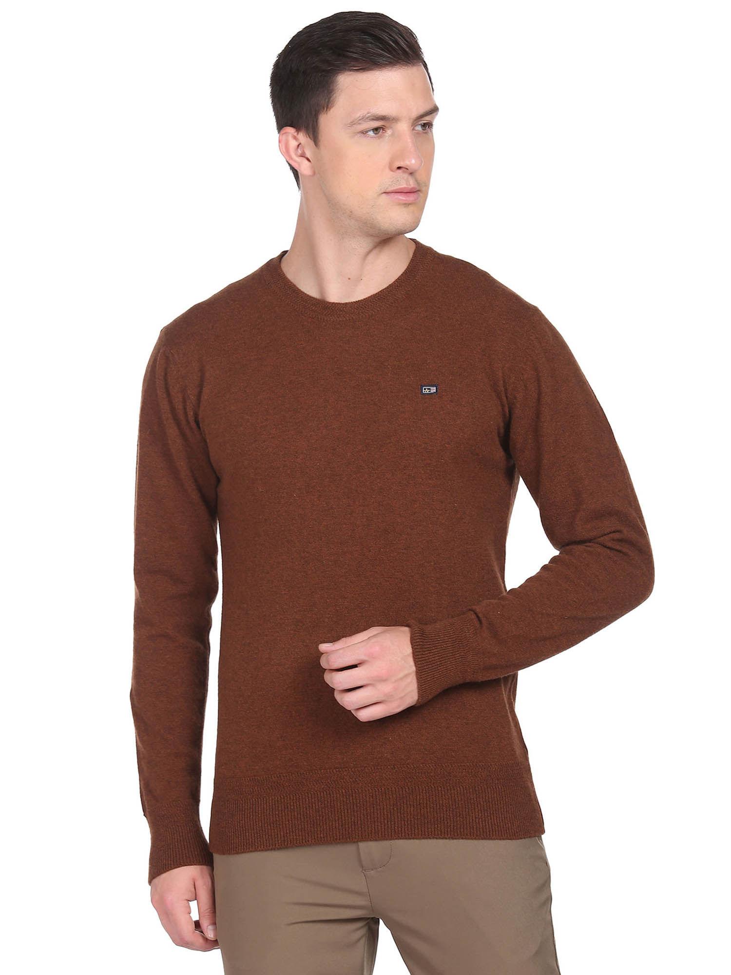 men brown crew neck heathered sweater