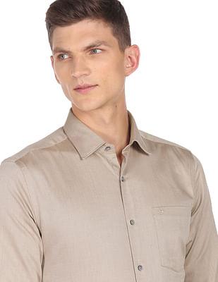 men brown dobby weave cotton formal shirt