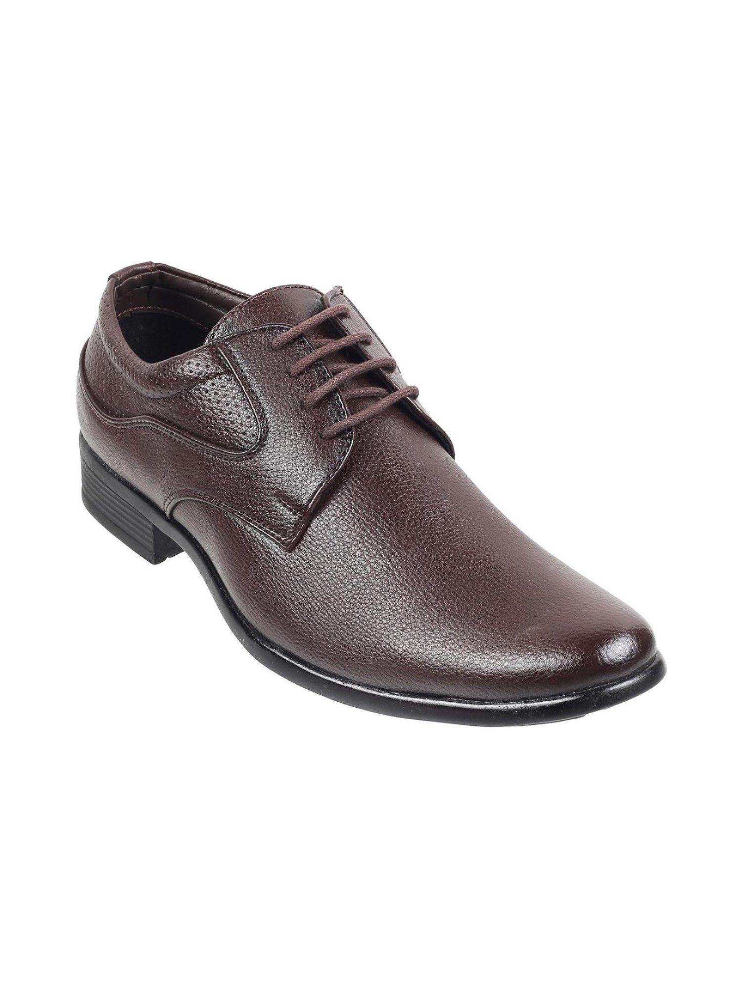 men brown faux leather formal oxfords shoes
