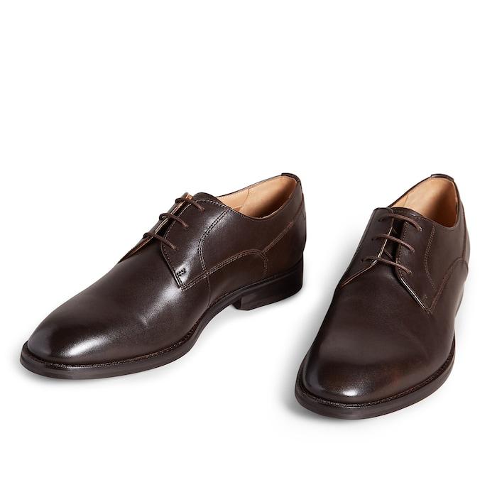 men brown formal leather derby shoes