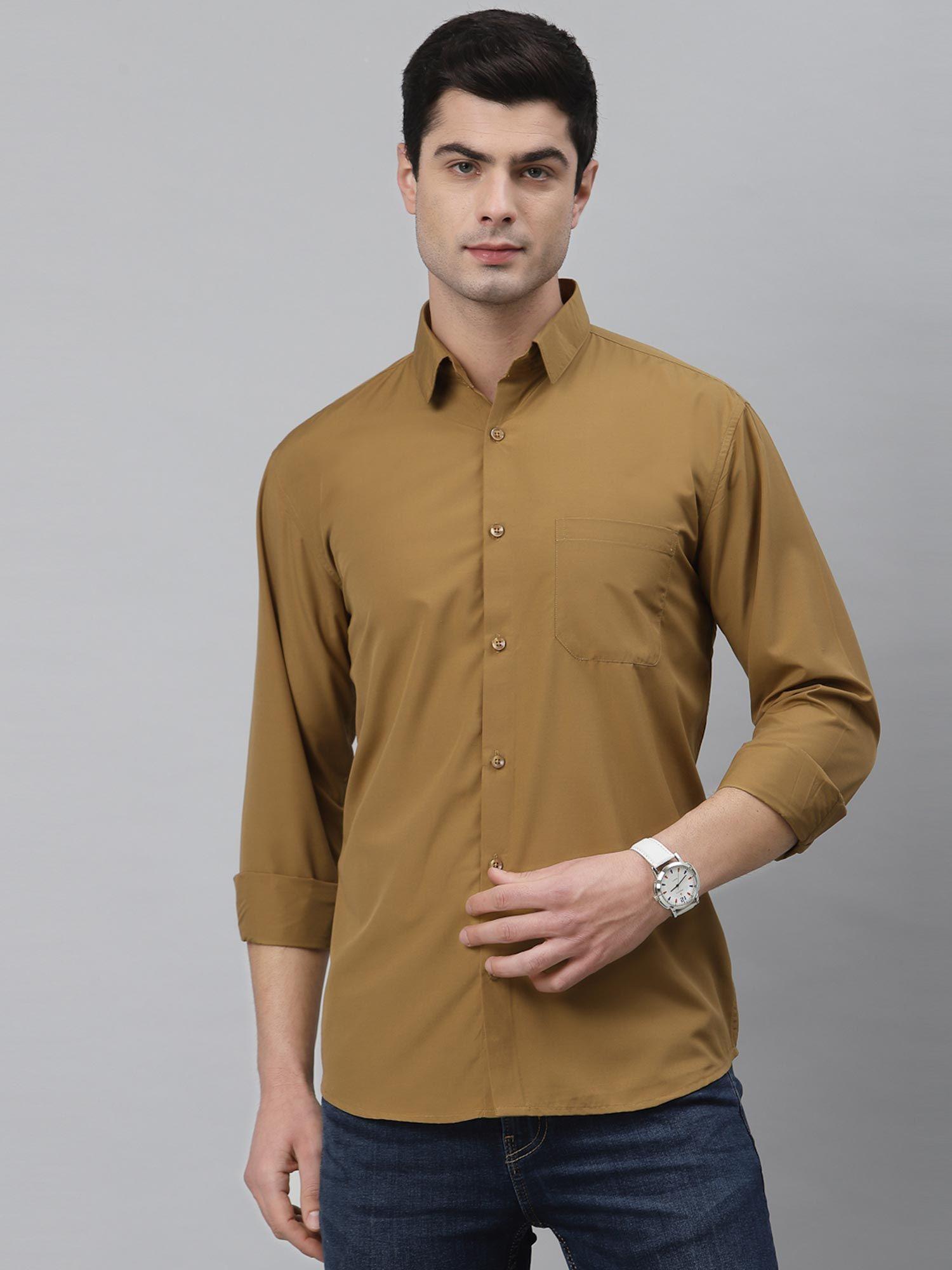 men brown full sleeves casual shirt