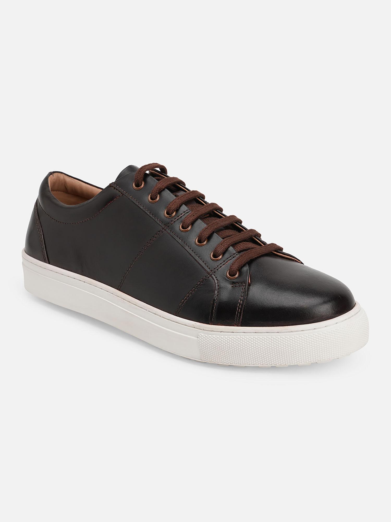 men brown genuine leather casual sneaker