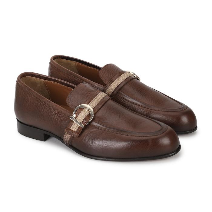 men brown gold buckle shoes