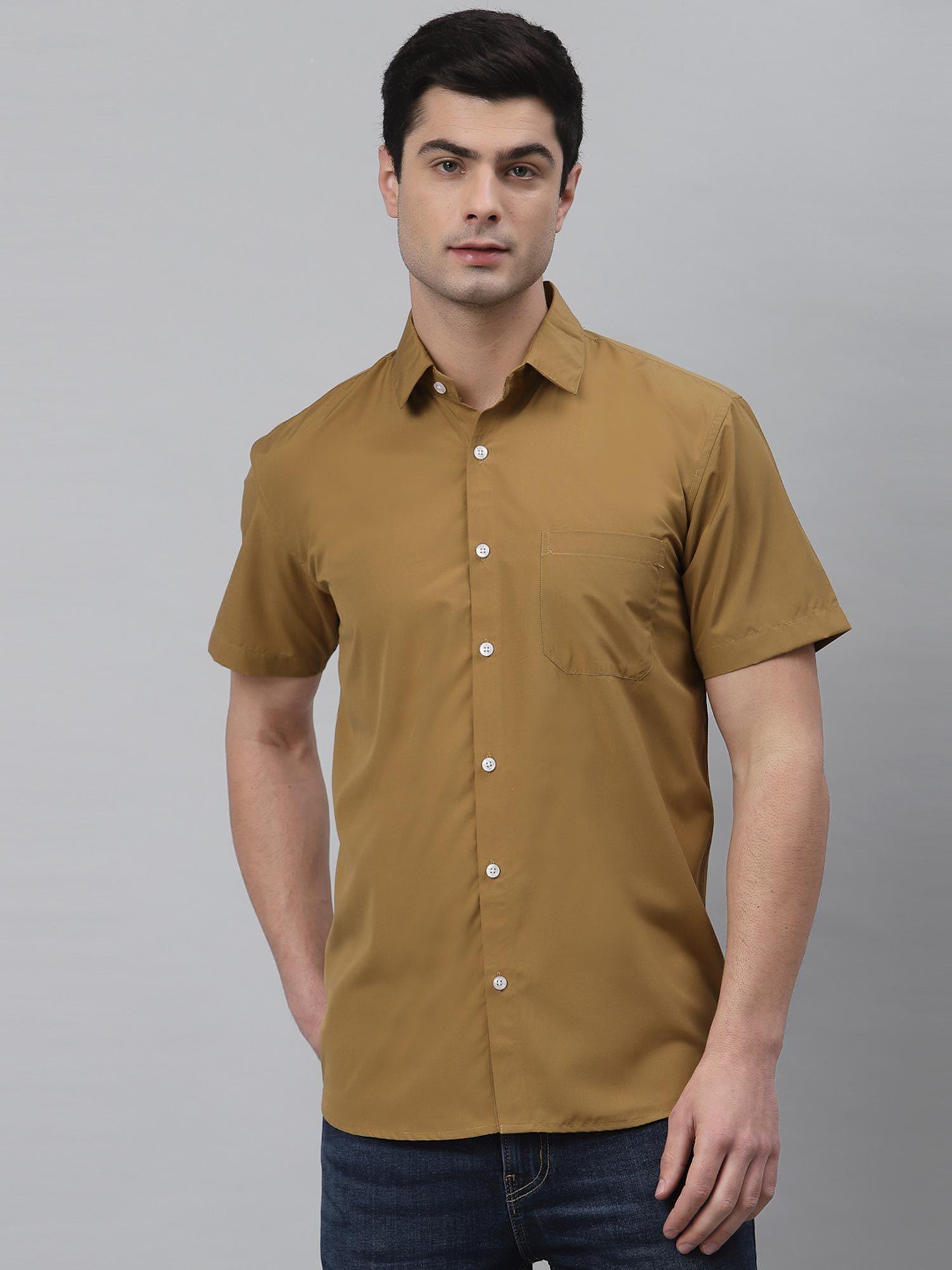 men brown half sleeves casual shirt