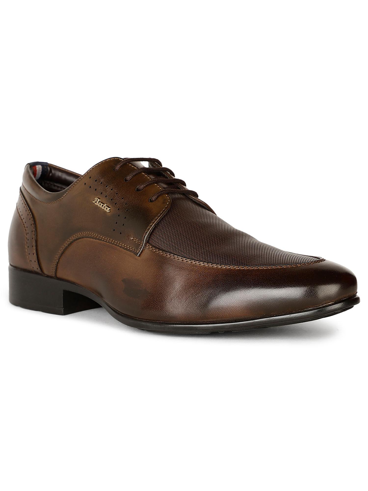 men brown lace-up formal shoes