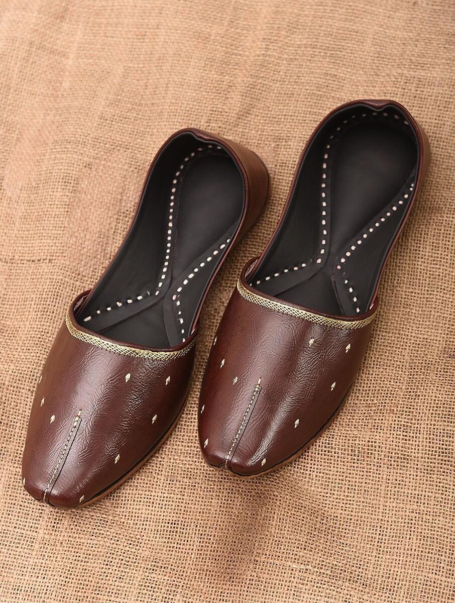 men brown leather embroidered jutti mojris &amp; juttis