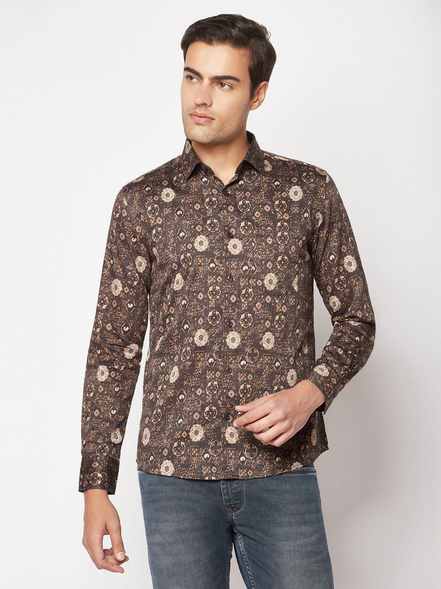 men brown motif print shirt
