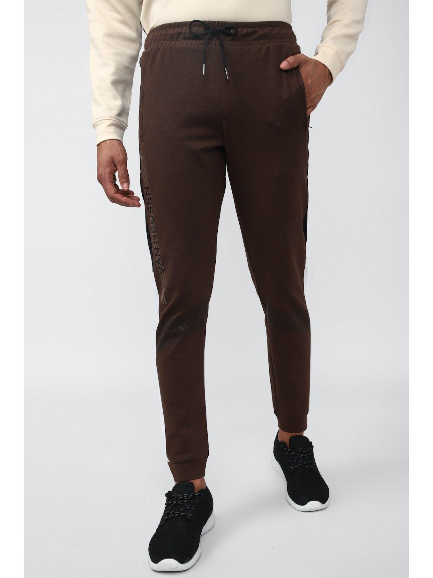 men brown print casual jogger pants