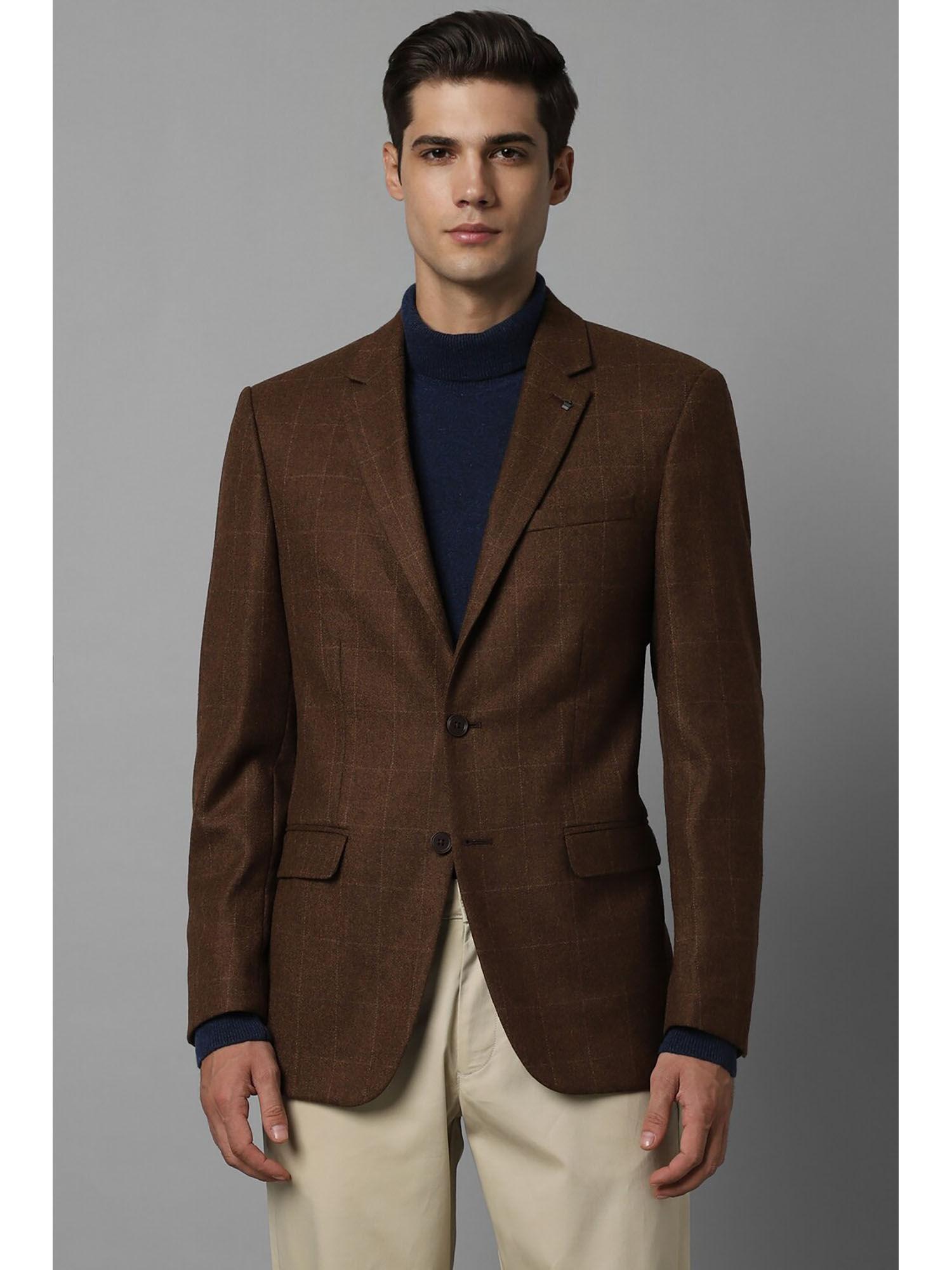 men brown regular fit check casual blazer