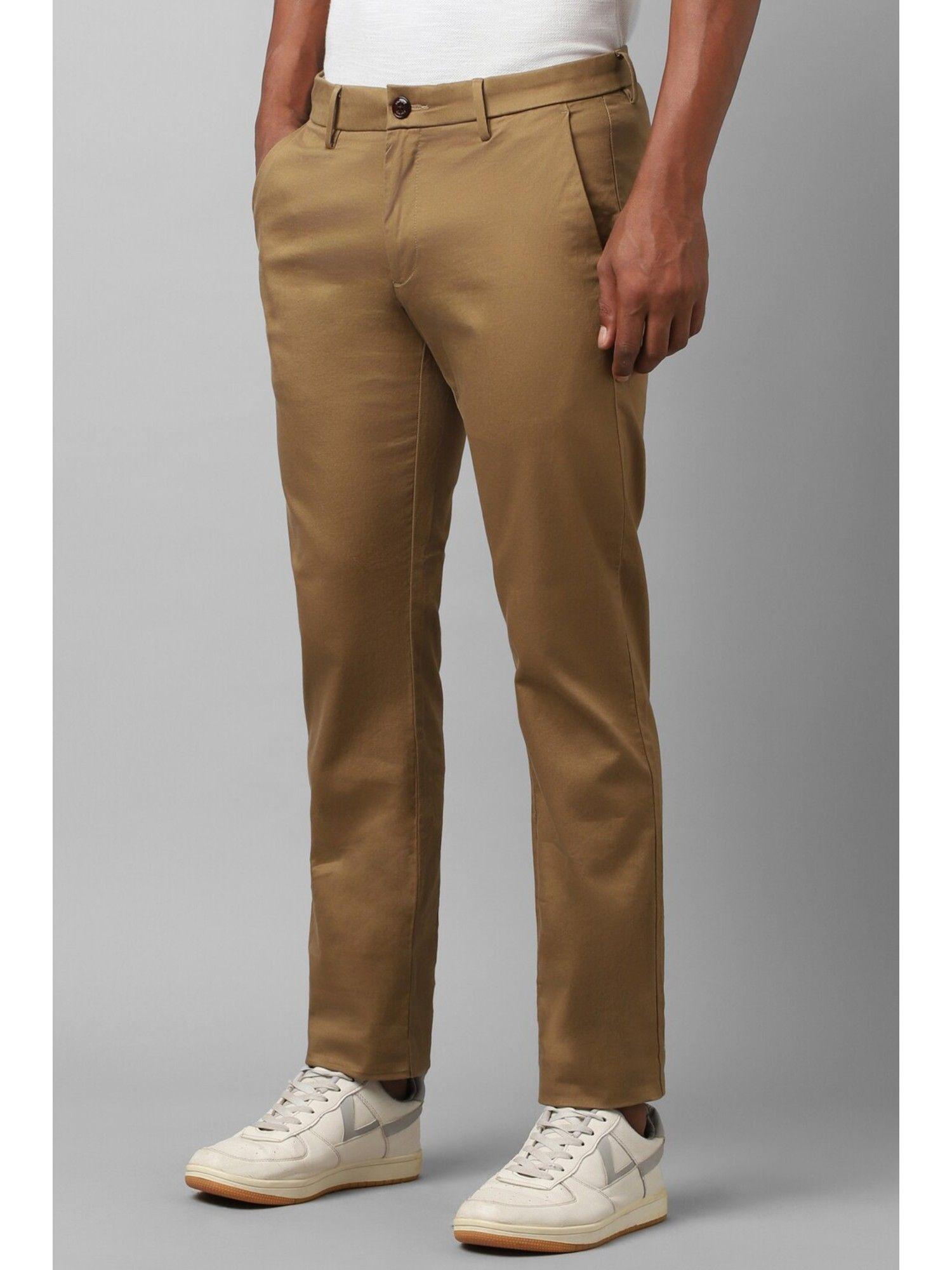 men brown slim fit solid casual trouser
