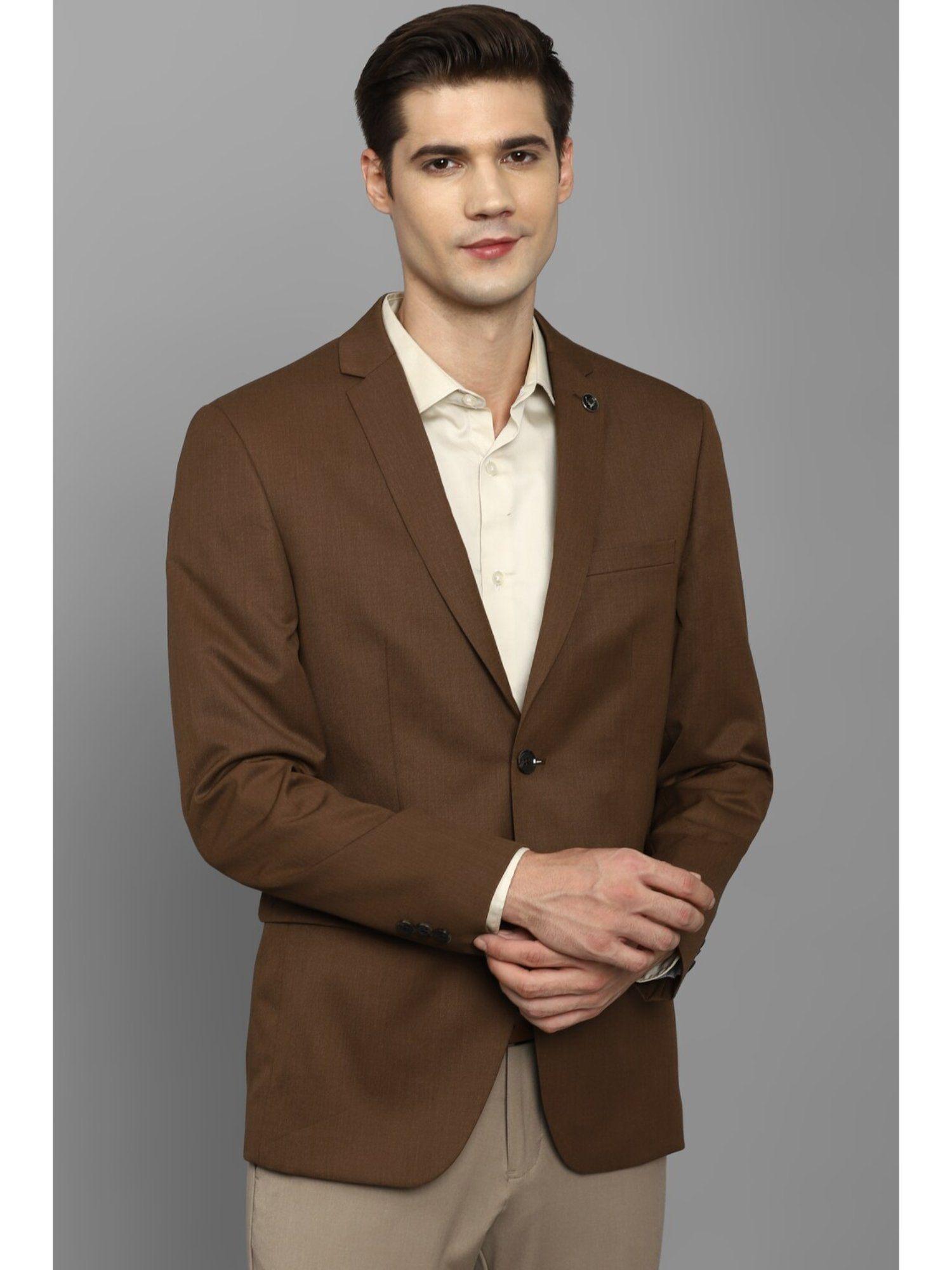 men brown slim fit solid formal blazer