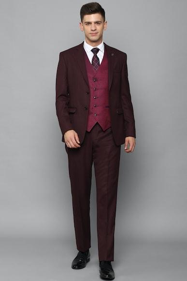 men brown slim fit solid formal three piece suit