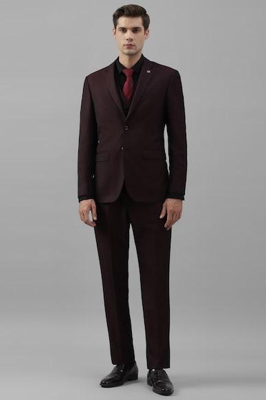 men brown slim fit solid formal three piece suit
