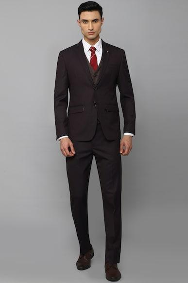 men brown slim fit solid formal three piece suit