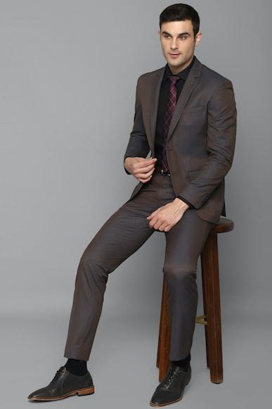men brown slim fit solid formal two piece suit