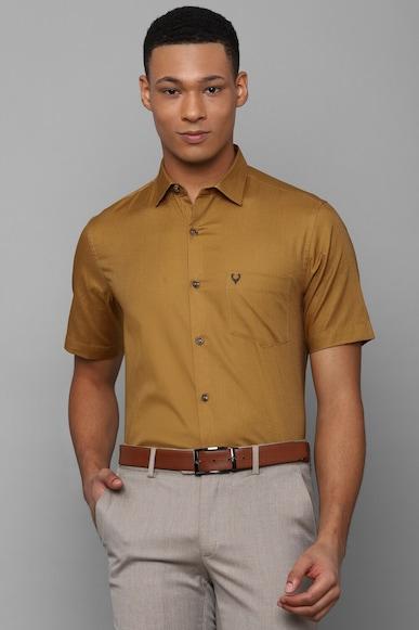 men brown slim fit solid half sleeves formal shirts