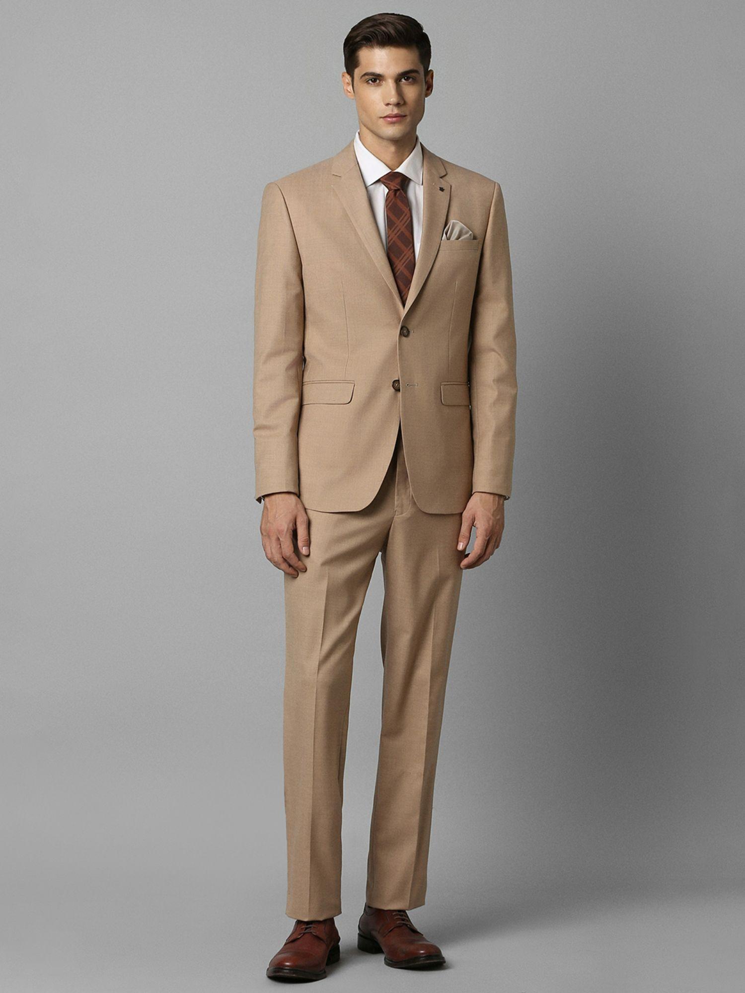 men brown slim fit textured formal two piece suit (set of 2)