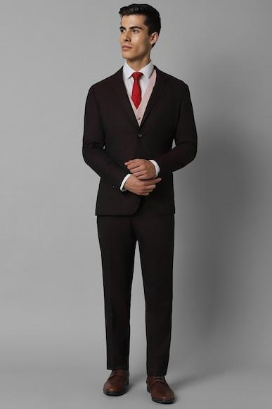 men brown slim fit textured party three piece suit