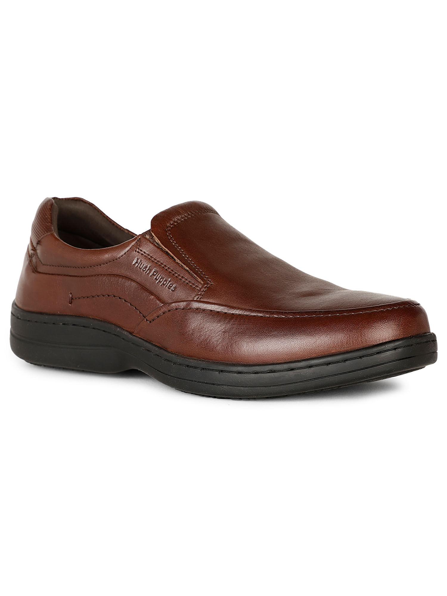 men brown slip on formal shoes