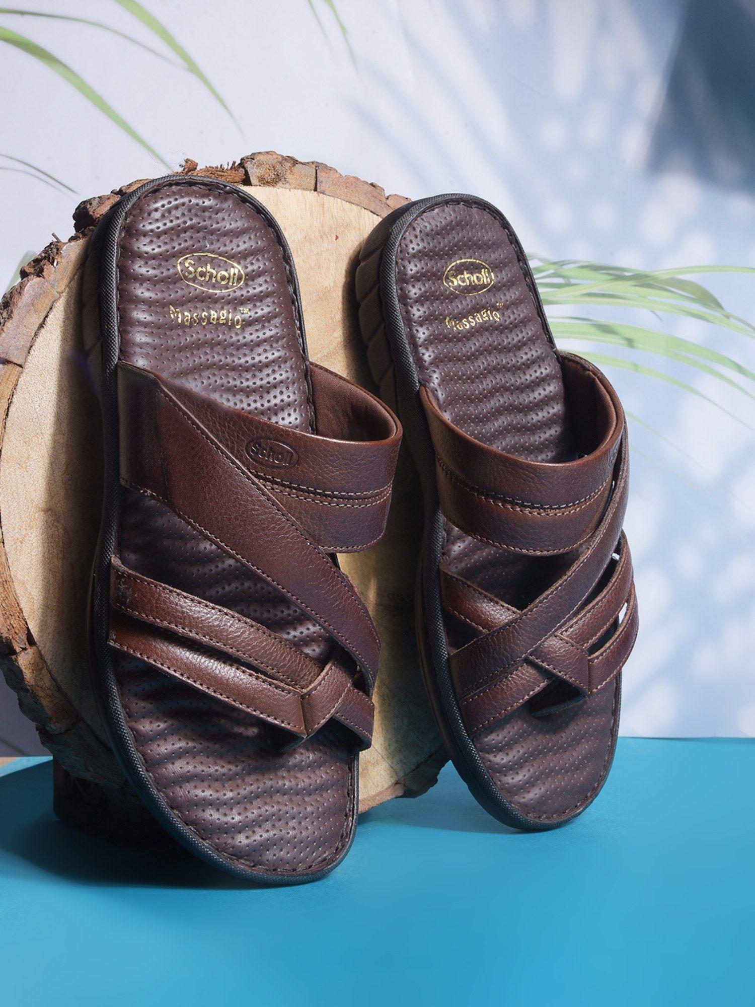 men brown slip-on sandals