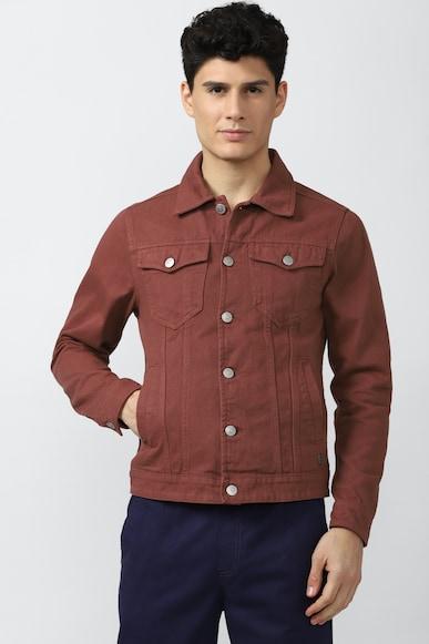 men brown solid casual jacket