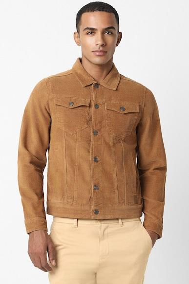 men brown solid casual jacket