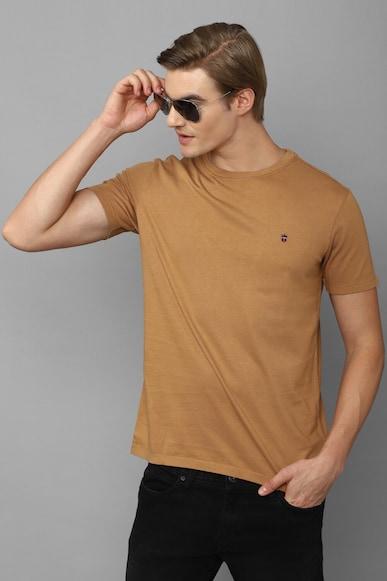 men brown solid crew neck t-shirt