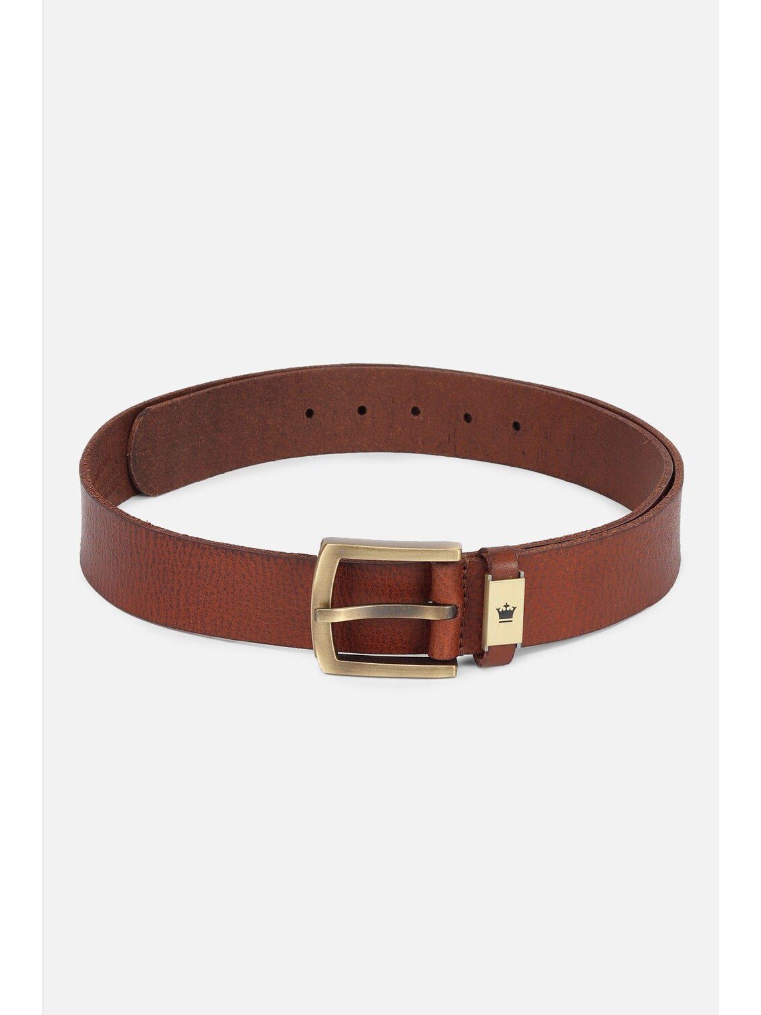 men brown solid leather casual belt