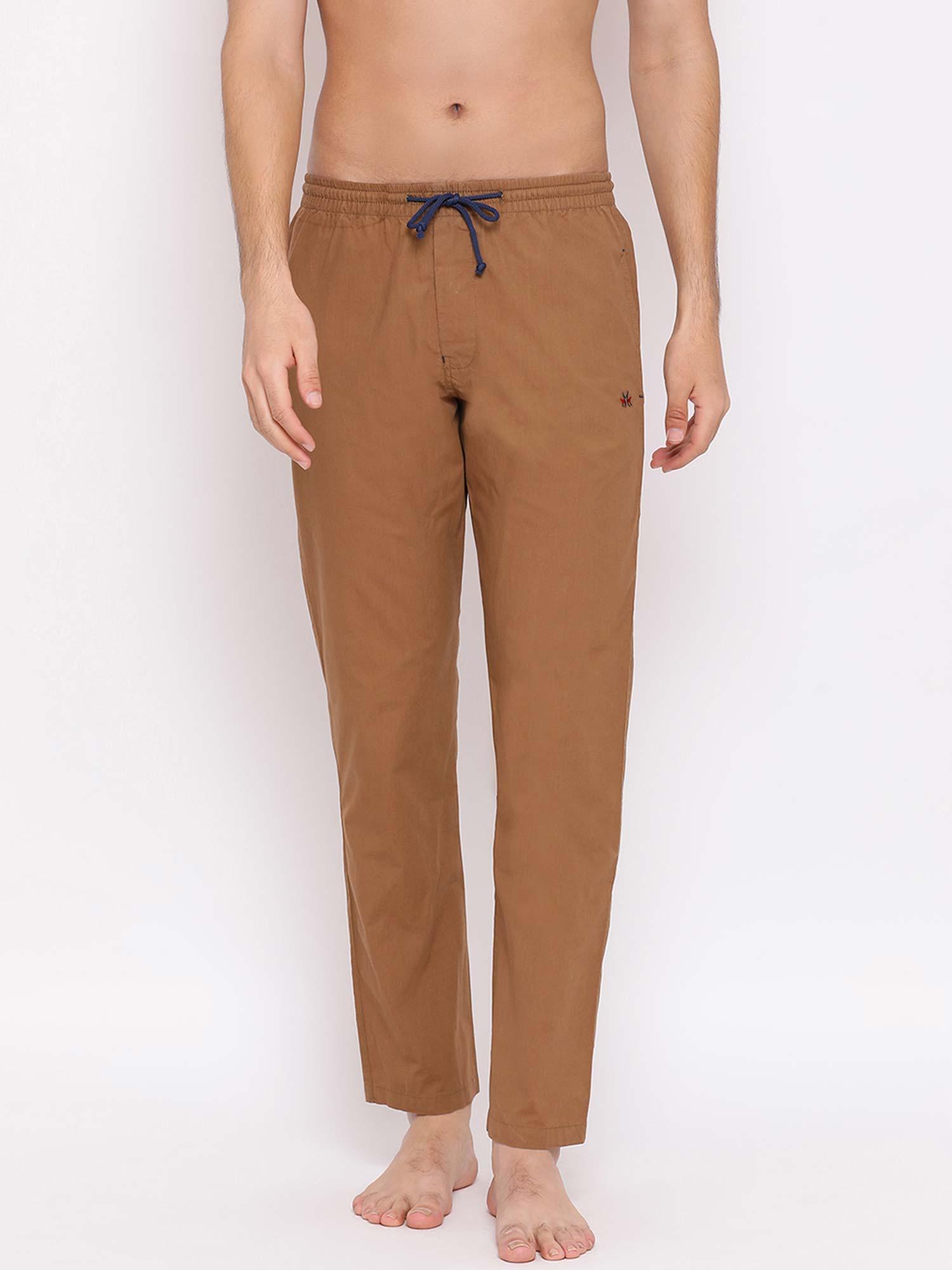 men brown solid lounge pants