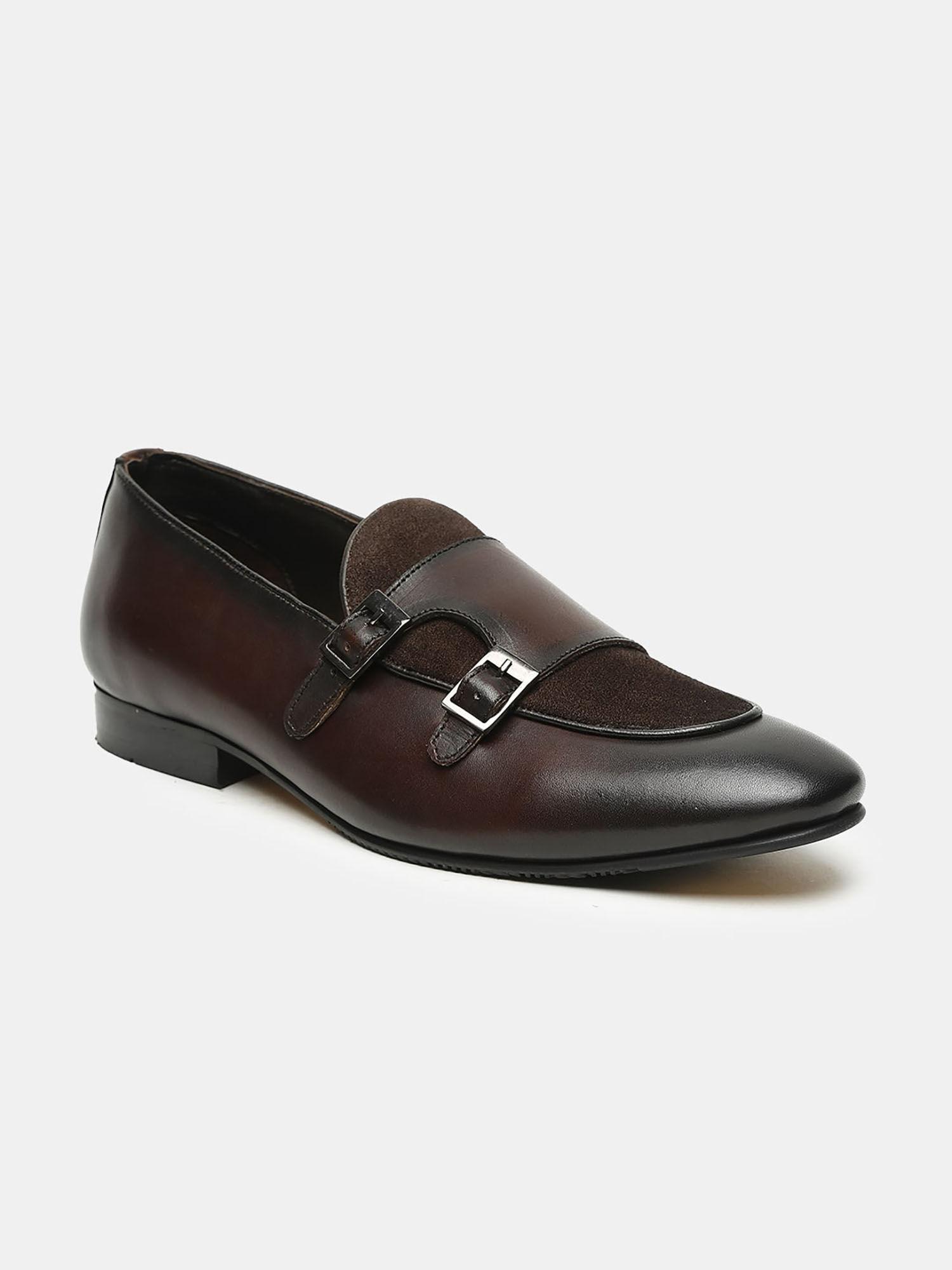 men brown solid monk strap shoes