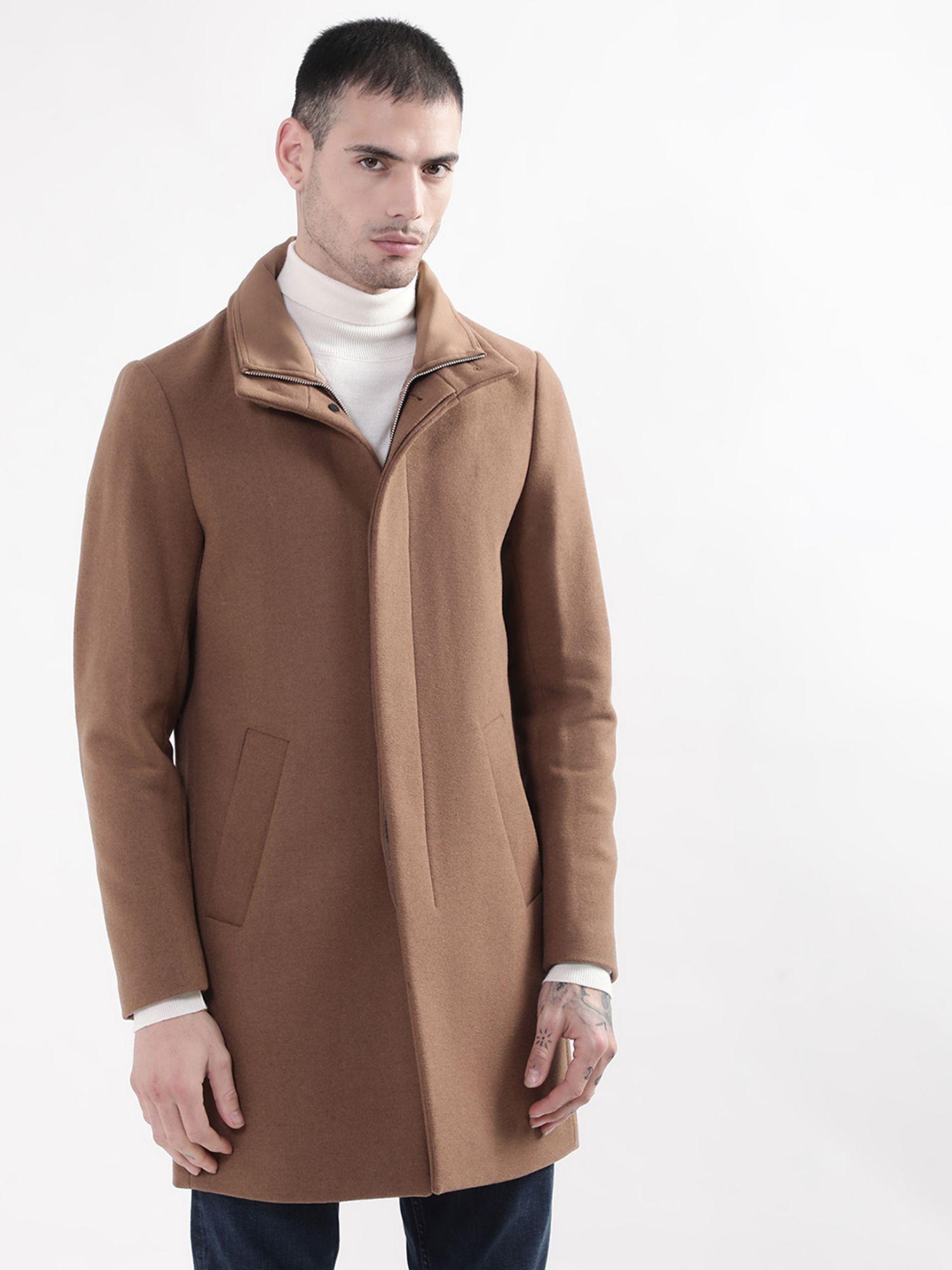 men brown solid overcoat