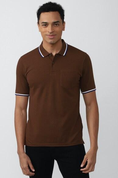 men brown solid polo neck polo t-shirts