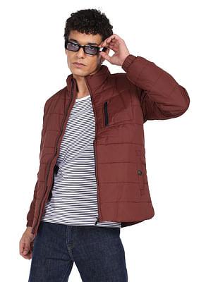 men brown solid puffer jacket