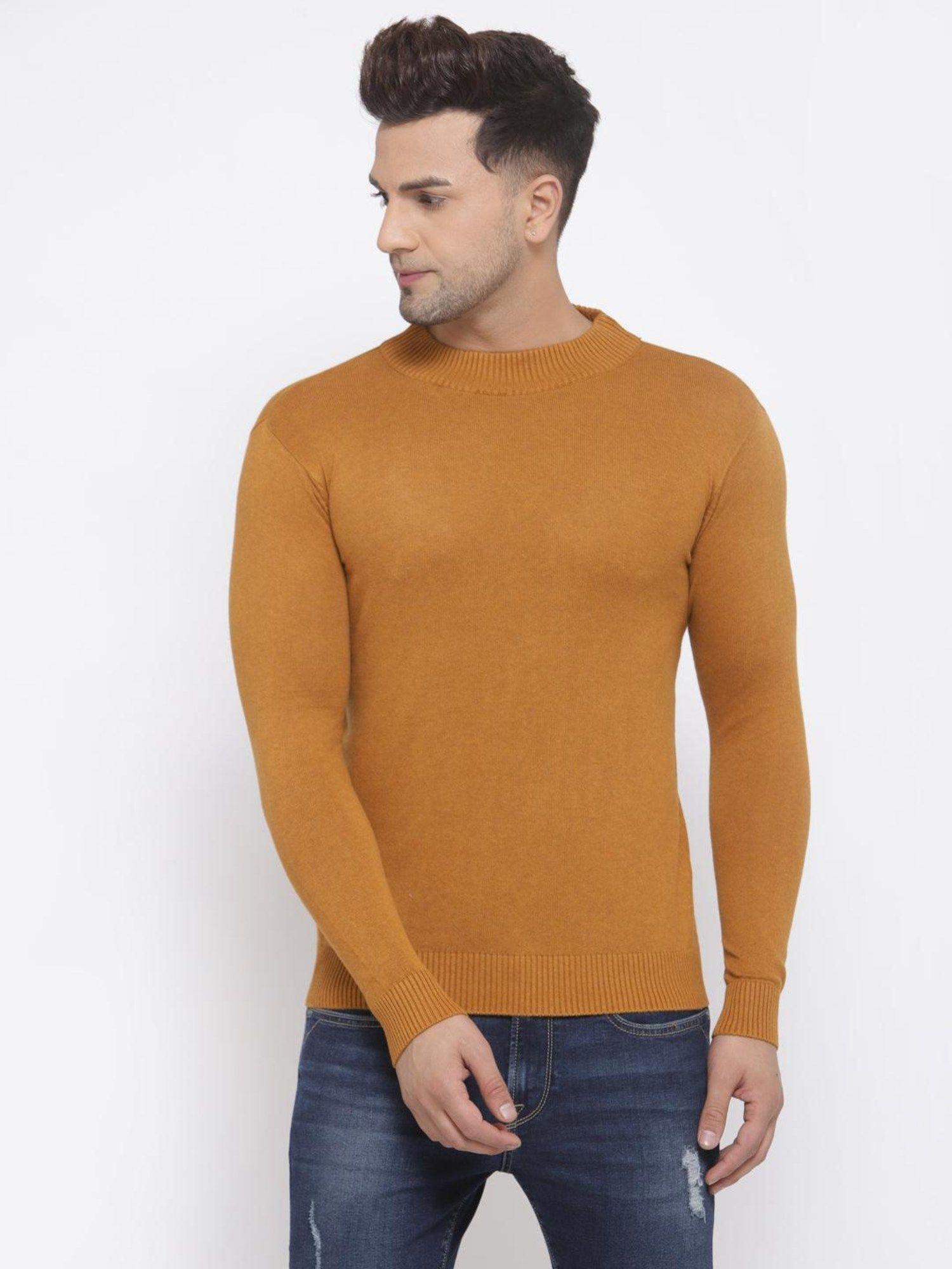 men brown solid pullover sweater