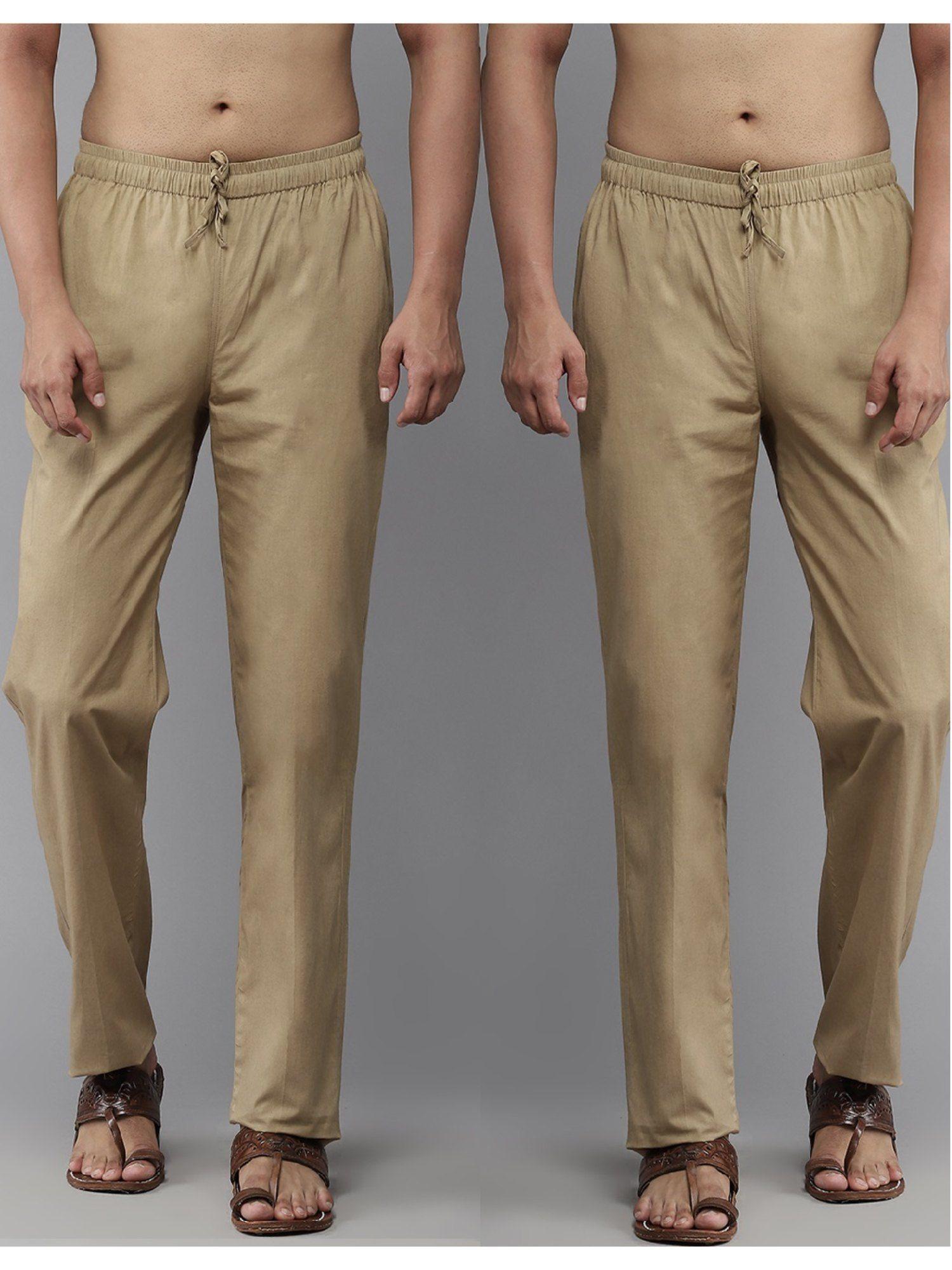 men brown solid pure cotton pyjama (set of 2)