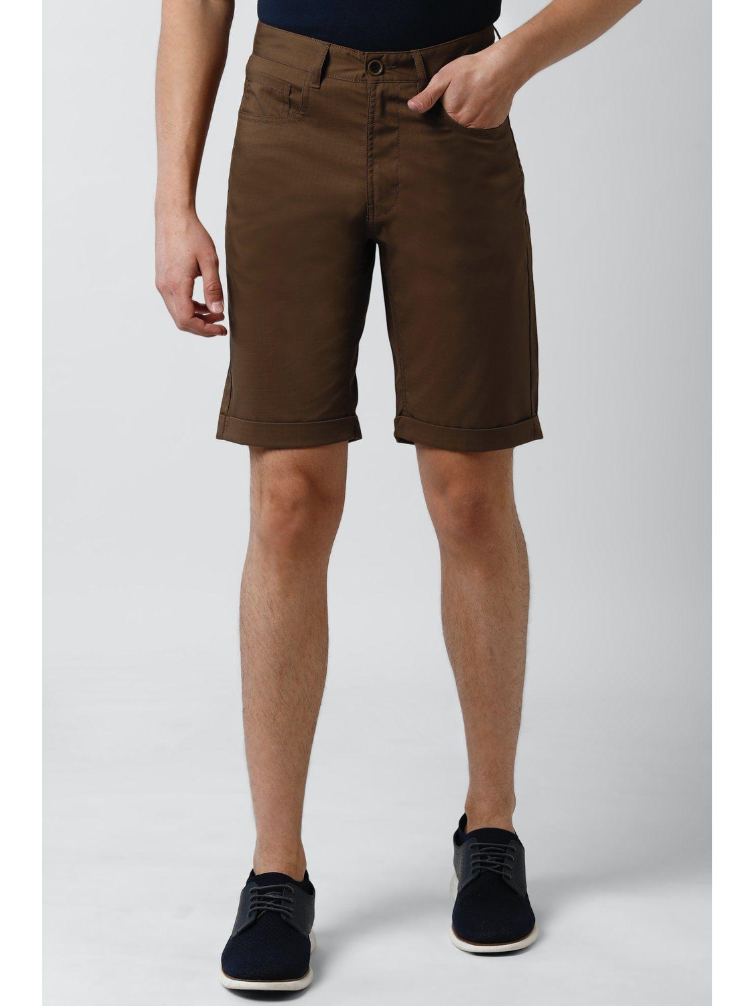 men brown solid regular fit casual shorts